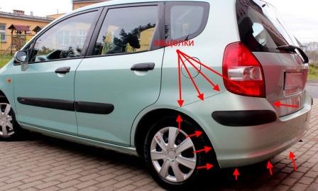 the attachment of the rear bumper Honda Fit/Jazz (2001-2007)